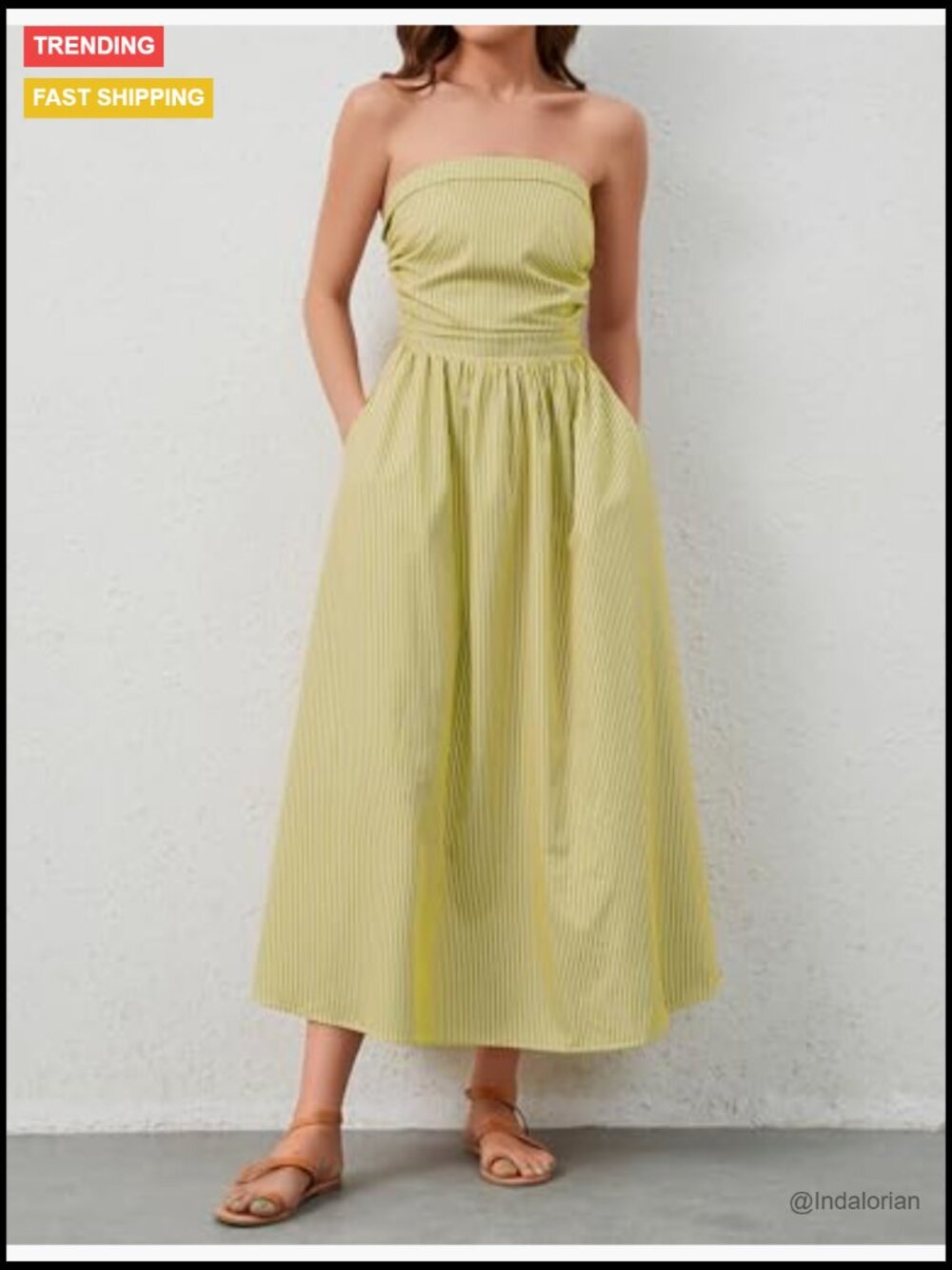 Striped Strapless Maxi Dress with Pockets Sleeveless Flowy - Picture 2 of 5